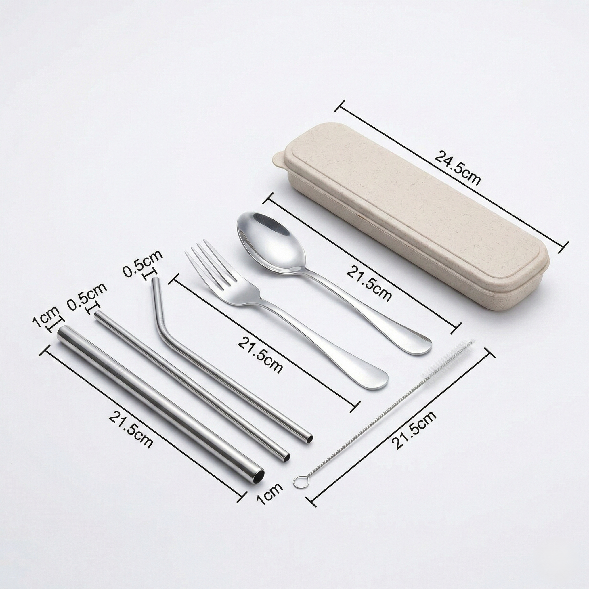 CE25 Stainless Steel Straw + Cutlery Set in Eco Wheat Straw Case - Image 2