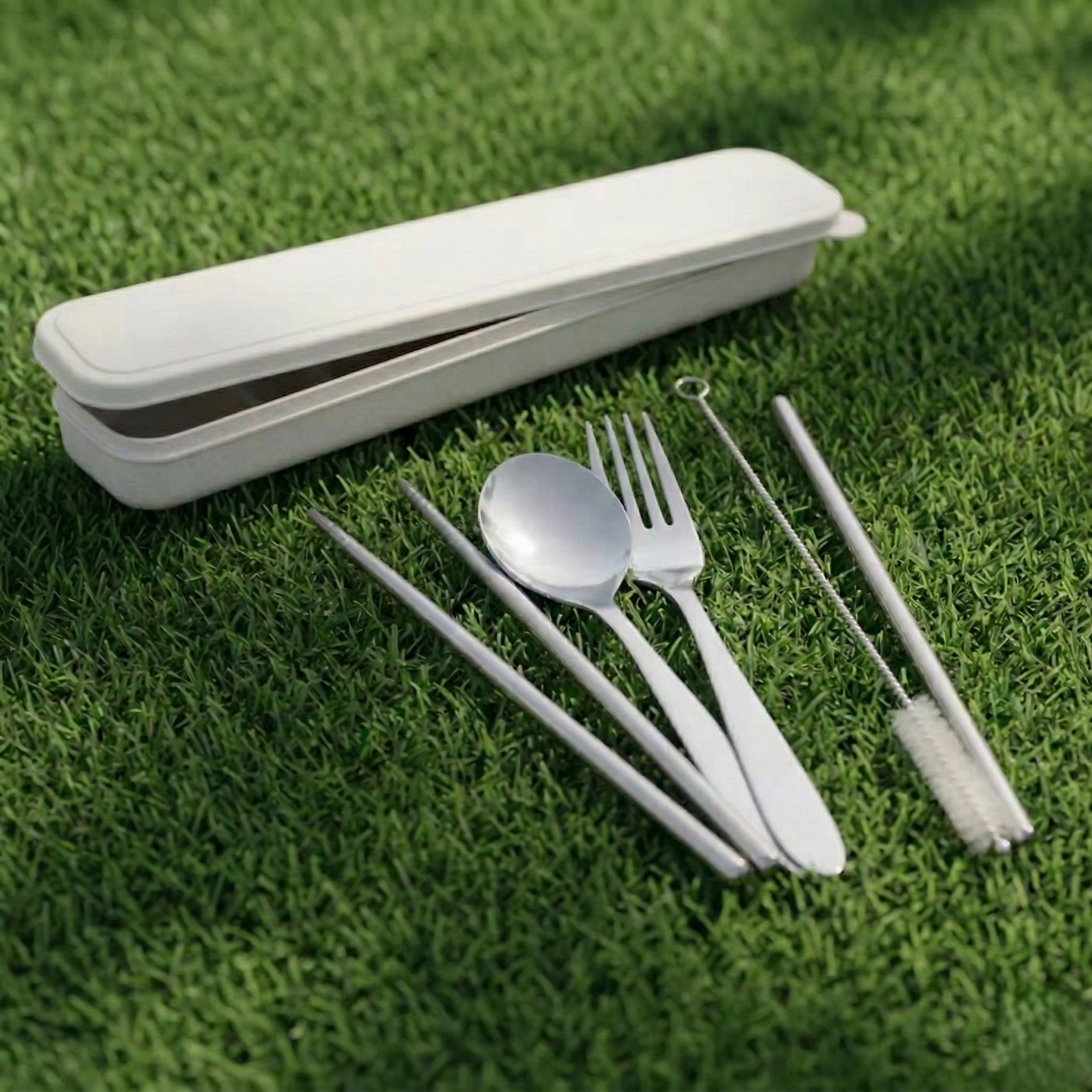 Stainless Steel Straw + Cutlery Set in Eco-Friendly Wheat Case
